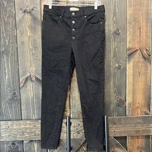 Madewell Mid Rise Skinny Jeans Black 30‎ Button Fly Stretch Casual Neutral Ankle